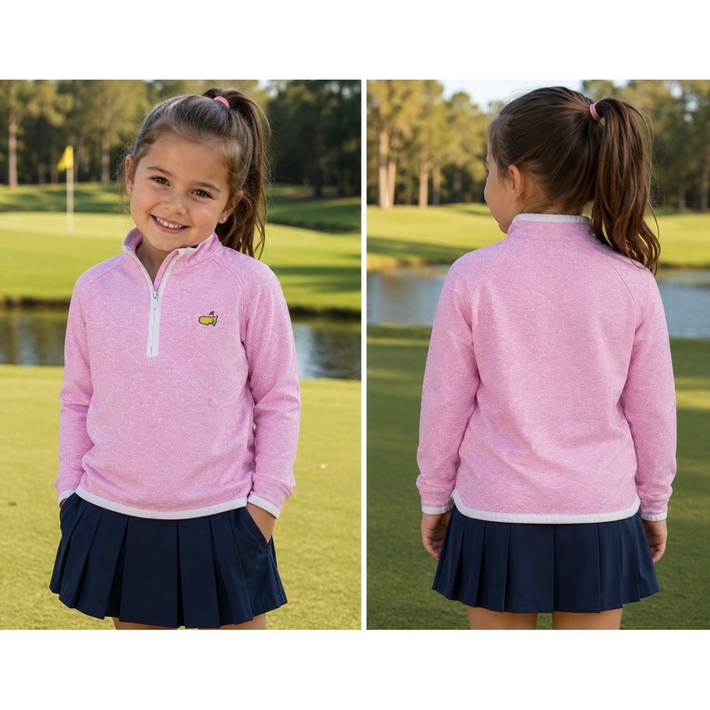 Masters Kids Pink Scallop Quarter Zip Pullover Golf Sweater Girls XS 5-7